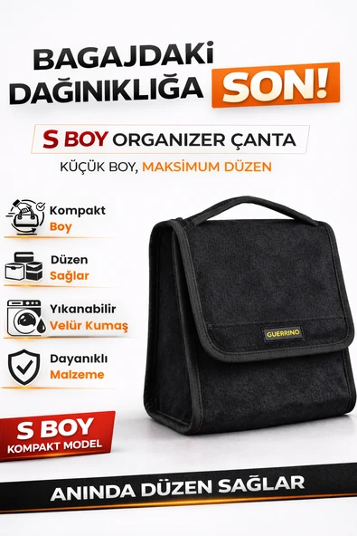 Oto Bagaj Organizer Bagaj Çantası S Boy Kaymaz Cırt Bantlı Velur Kompakt Düzenleyici - X3 ürün görseli 1