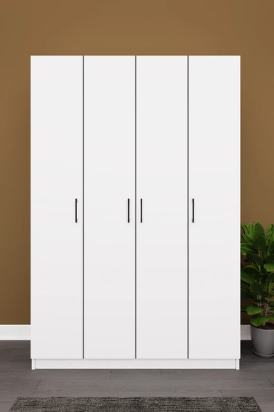 Lüks 4 Kapaklı Gardırop %100 MDF Askılı Çok Amaçlı Düzenleyici Elbise Dolabı G08  BEYAZ ürün görseli 1