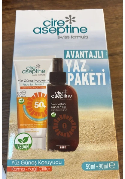 Cire Aseptine Avantajlı Yaz Paketi - Karma ve Yağlı Ciltler Yüz Güneş Koruyucu 50 ml + Bronzlaştırıcı 90 ml ürün görseli 1