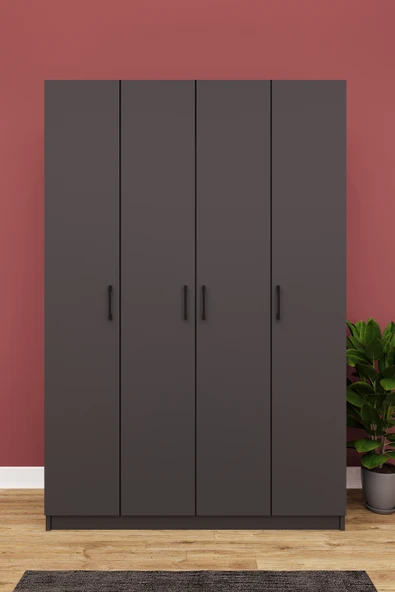 Lüks 4 Kapaklı Gardırop %100 MDF Askılı Çok Amaçlı Düzenleyici Elbise Dolabı G08  KOYU GRİ ürün görseli 1