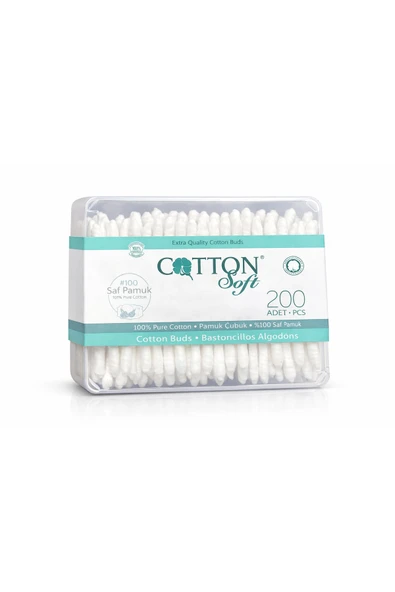 Cotton Soft Kulak Çubuğu 200 Adet %100 Saf Pamuk – Hijyenik, Yumuşak Uçlu Pamuk Çubuk ürün görseli 1