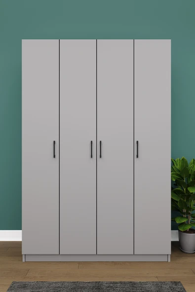 Lüks 4 Kapaklı Gardırop %100 MDF Askılı Çok Amaçlı Düzenleyici Elbise Dolabı G08  KÜL GRİ ürün görseli 1