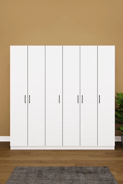 Lüks 6 Kapaklı Gardırop %100 MDF Askılı Çok Amaçlı Düzenleyici Elbise Dolabı G06  BEYAZ ürün görseli 1