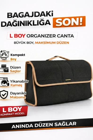 Oto Bagaj Organizer Bagaj Çantası L Boy Kaymaz Cırt Bantlı Velur Kompakt Düzenleyici - Y6 ürün görseli 1