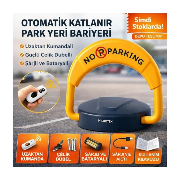 Perkotek Uzaktan Kumandalı Otomatik Park Bariyeri — Şarjlı, Katlanır, Çelik Dübel Dahil ürün görseli 1
