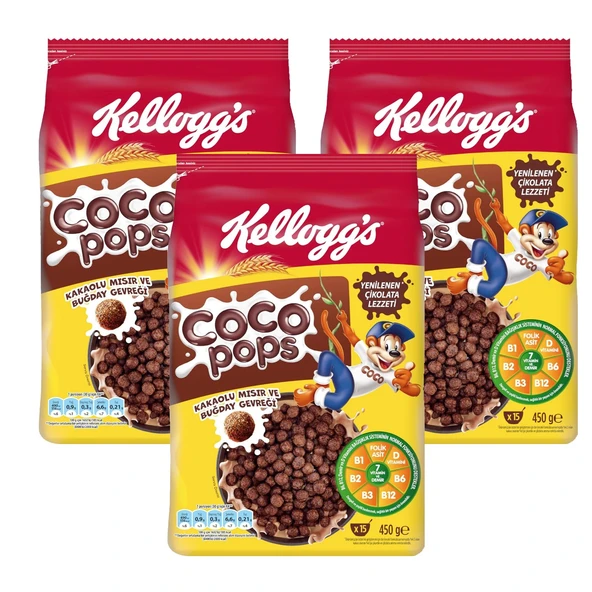Kellogg's Coco Pops Kakaolu Mısır ve Buğday Gevreği 450 gr x 3 Adet ürün görseli 1