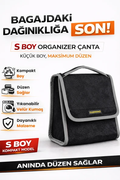 Oto Bagaj Organizer Bagaj Çantası S Boy Kaymaz Cırt Bantlı Velur Kompakt Düzenleyici - Y4 ürün görseli 1