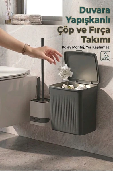 Banyo Çöp Kovası ve Klozet Fırçası Duvara Yapıştırmalı ürün görseli 1