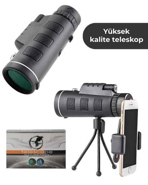 Temel Monoküler Teleskop, Telefon Tutuculu Tripodlu Su Geçirmez Tek Göz Dürbün ürün görseli 1