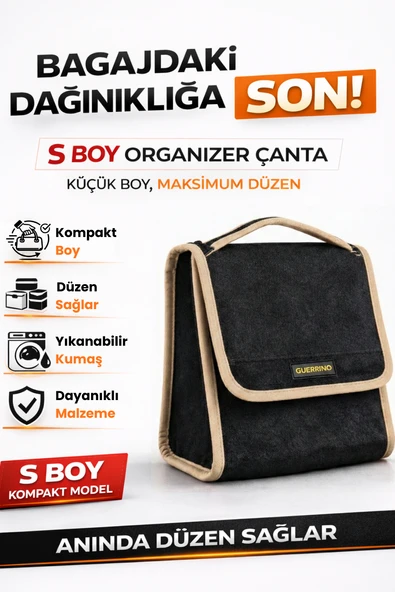 Oto Bagaj Organizer Bagaj Çantası S Boy Kaymaz Cırt Bantlı Velur Kompakt Düzenleyici - Y6 ürün görseli 1