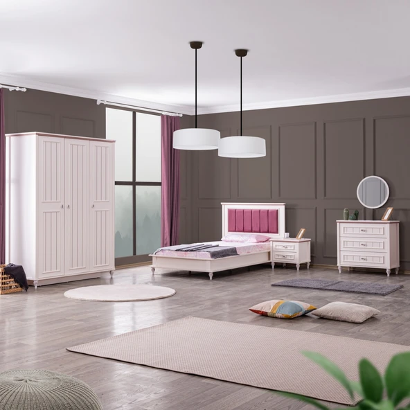 Ezgi Lüx Genç Odası - 3 Kapılı Dolap, Karyola, Komodin, Şifonyer ürün görseli 1