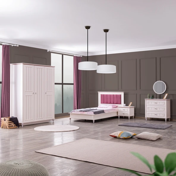 Ezgi Genç Odası - 3 Kapılı Dolap, Karyola, Komodin, Şifonyer ürün görseli 1