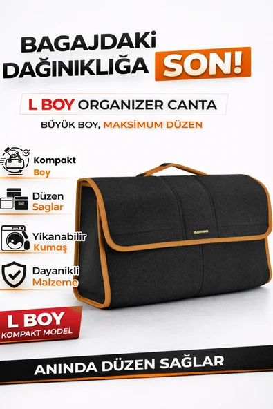 Oto Bagaj Organizer Bagaj Çantası L Boy Kaymaz Cırt Bantlı Velur Kompakt Düzenleyici - X5 ürün görseli 1