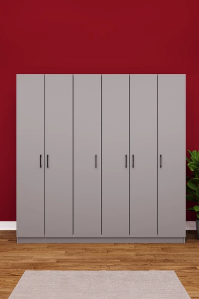 Lüks 6 Kapaklı Gardırop %100 MDF Askılı Çok Amaçlı Düzenleyici Elbise Dolabı G06  KÜL GRİ ürün görseli 1