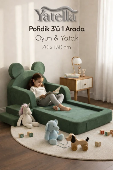 YATELLA Pofidik 3 ü 1Arada Oyun & Yatak 70 x 130 cm YEŞİL ürün görseli 1