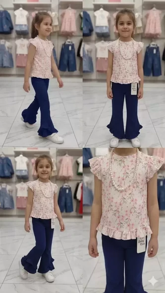 6-7-8 Yaş Kolyeli Full Likra Çocuk Takımı ürün görseli 1