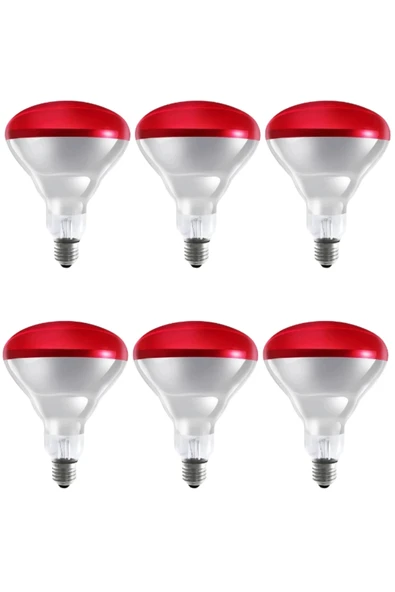(6 Adet) 250W Kızılötesi Isıtıcılı Hayvan Isıtma ve Kuluçka Lambası (Kırmızı Işık) E27 (Kalın Duy) ürün görseli 1