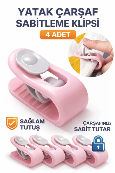 Yatak Çarşaf Sabitleme Klipsi 4 Adet Nevresim Yorgan Kaydırmaz Sabitleyici Tutucu Klips Aparatı ürün görseli 1