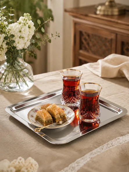 ARVALE Gondor Tepsi 6 Adet Lüx Kare Paslanmaz Çelik Gümüş Renk 21x21cm Kahve Servis Sunum Tepsisi&tabağı ürün görseli 1