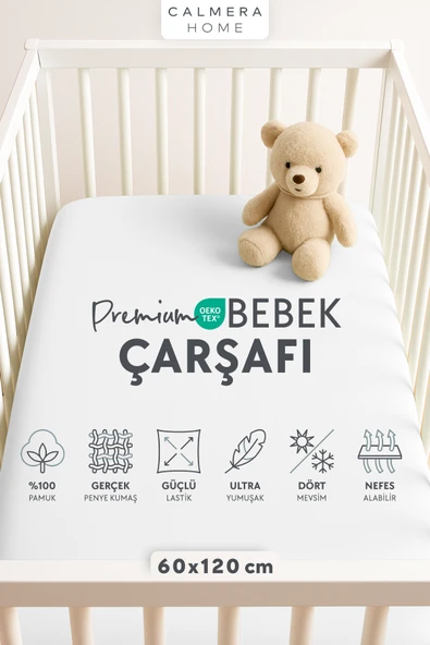 Calmera | %100 Pamuk Penye Lastikli Bebek Çarşafı | 60 x 120 cm - 70 x 140 cm |  Park Yatak - Beşik ürün görseli 1