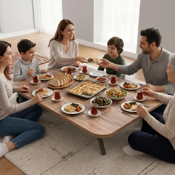 Ratemo Ahşap Renk Oval Kenar Yer Sofrası, 6 Kişilik Ahşap Renk Masa, Metal Ayaklı Yemek Masası 119x89 cm ürün görseli 1