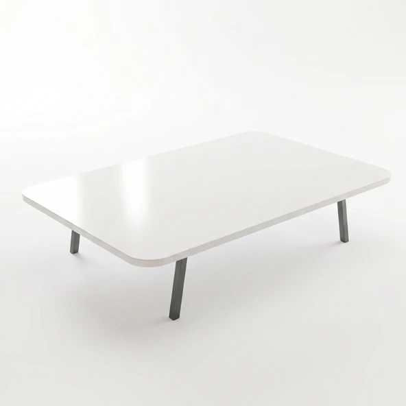 Ratemo Beyaz Oval Kenar Yer Sofrası, 6 Kişilik Beyaz Masa, Metal Ayaklı Modern Yemek Masası 119x89 cm ürün görseli 1