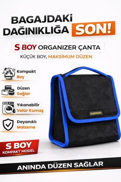 Oto Bagaj Organizer Bagaj Çantası S Boy Kaymaz Cırt Bantlı Velur Kompakt Düzenleyici - Y2 ürün görseli 1