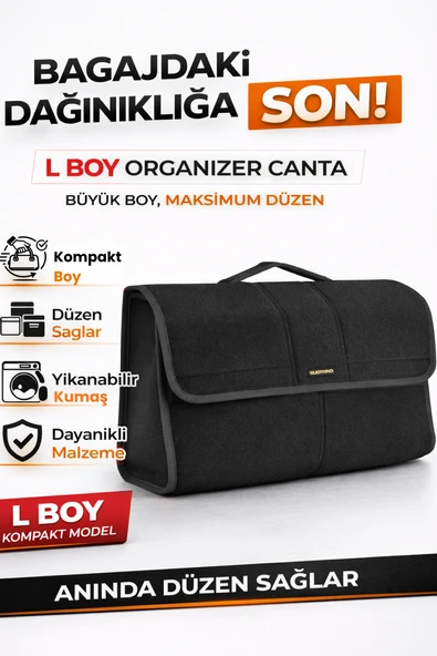 Oto Bagaj Organizer Bagaj Çantası L Boy Kaymaz Cırt Bantlı Velur Kompakt Düzenleyici - X3 ürün görseli 1