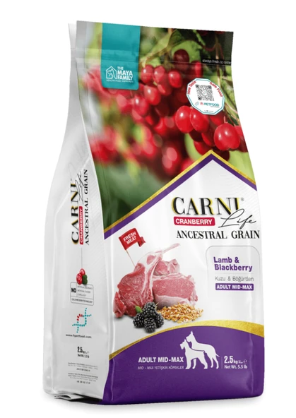 Carni Life Kuzu Etli Ve Böğürtlenli Orta Ve Büyük Irk Yetişkin Köpek Maması 2.5 Kg ürün görseli 1
