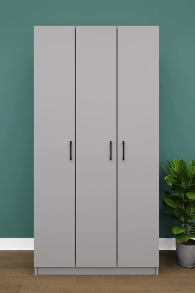 Lüks 3 Kapaklı Gardırop %100 MDF Askılı Çok Amaçlı Düzenleyici Elbise Dolabı G07  KÜL GRİ ürün görseli 1