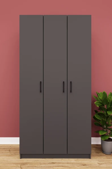 Lüks 3 Kapaklı Gardırop %100 MDF Askılı Çok Amaçlı Düzenleyici Elbise Dolabı G07  KOYU GRİ ürün görseli 1