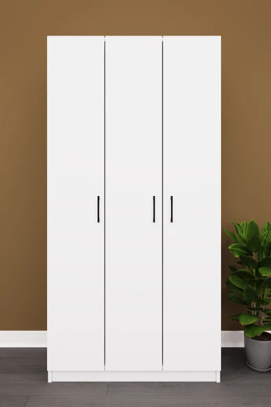 Lüks 3 Kapaklı Gardırop %100 MDF Askılı Çok Amaçlı Düzenleyici Elbise Dolabı G07  BEYAZ ürün görseli 1