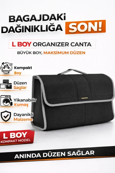 Oto Bagaj Organizer Bagaj Çantası L Boy Kaymaz Cırt Bantlı Velur Kompakt Düzenleyici - Y4 ürün görseli 1