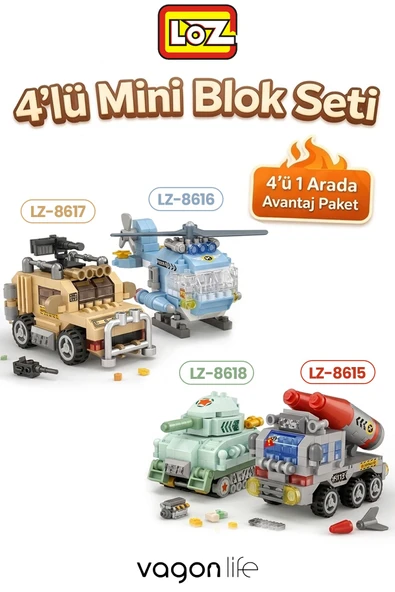 Loz Micro Block 4'lü Savaş Araçları 4 Farklı Model Dekoratif Oyuncak Yapım Seti Yapı Blok Seti ürün görseli 1