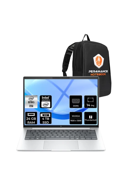 HP EliteBook 8 G1i Ultra 5 225U 24GB 4TB SSD Intel Graphics 14" WUXGA FDOS Notebook & PER4 Çanta ürün görseli 1