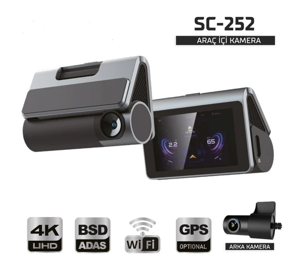 Sentinel SC-252 Araç İçi Kamera 4K UHD WiFi Çift Kameralı Arka Kamera Destekli Dash Cam ürün görseli 1
