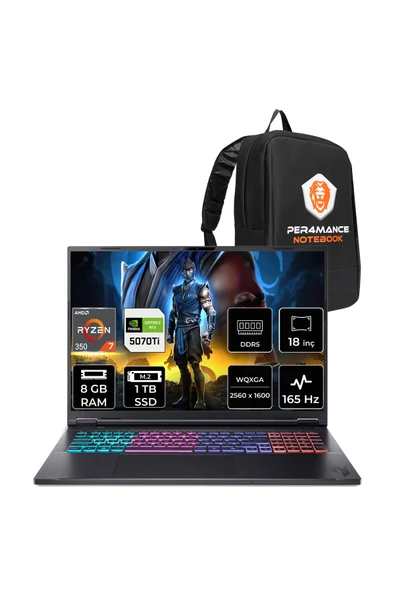 ACER Nitro 18 Ryzen AI 7 350 8GB 1TB SSD RTX5070Ti/12GB 115W 18" WQXGA 165Hz FDOS Gaming Laptop ürün görseli 1