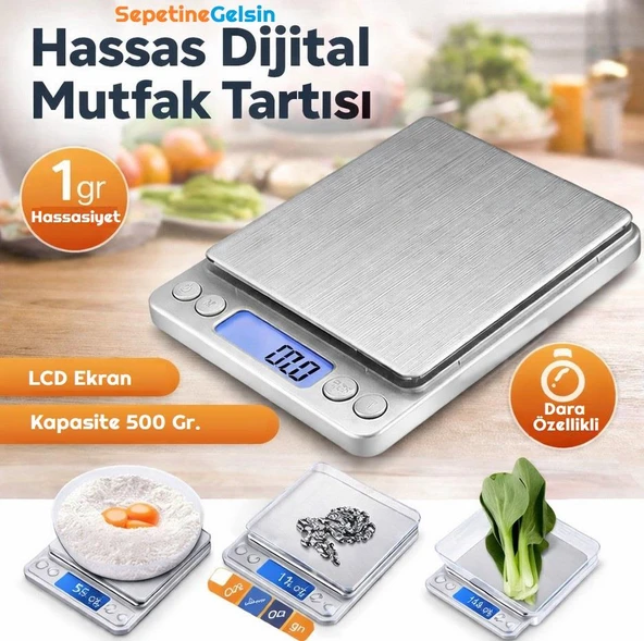 Sepetinegelsin Dijital Hassas Terazi 500 Gr/0.1 Gr. Tartı I-500 Gri ürün görseli 1