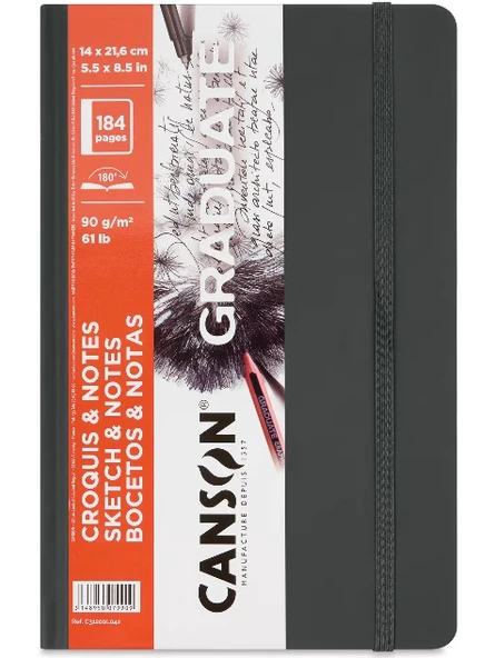 Canson Graduate Sert Kapaklı Eskiz Defteri 90gr 14x21,6 184 Sayfa / 92 Yaprak - Siyah ürün görseli 1