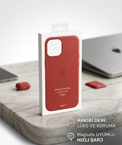 IPHONE 12 PRO MAX LEATHER CASE RED (MagSafe) ürün görseli 1