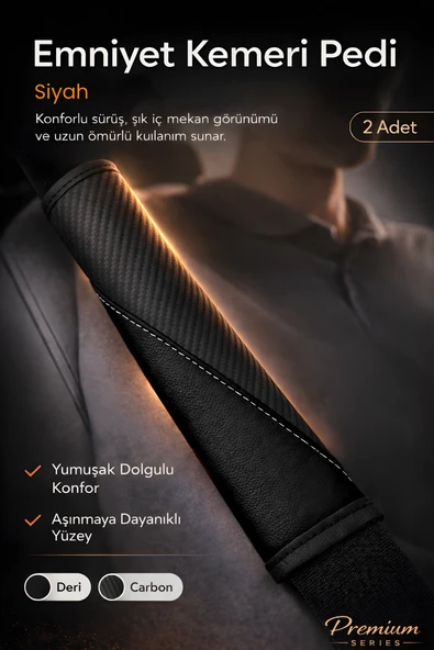 Emniyet Kemeri Kılıfı 2 Adet Deri Carbon Yumuşak Dolgulu Boyun Konfor Emniyet Kemer Pedi - Y2 ürün görseli 1