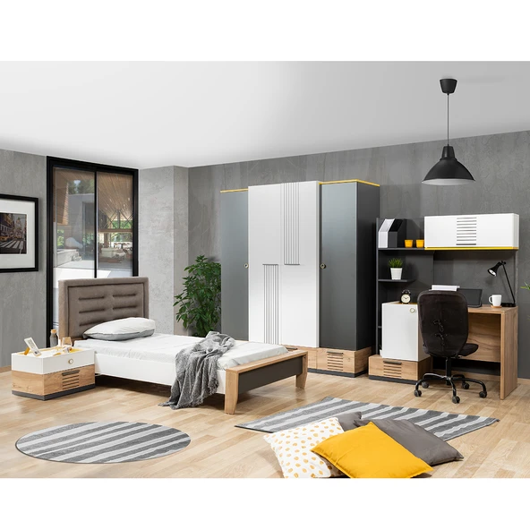 Relax Genç Odası - 4 Kapılı Dolap, Karyola, Komodin, Masa ürün görseli 1