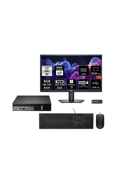 Dell Pro Micro QCM1250 Ultra 7 265T 96GB 512GB SSD 23.8" Monitör W11P Mini Masaüstü Bilgisayar ürün görseli 1