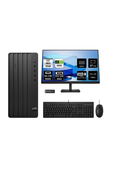 HP Pro Tower 290 G9 i5 13400 64GB 512GB SSD RTX5050/8GB FDOS Masaüstü Bilgisayar + 27" Monitör ürün görseli 1