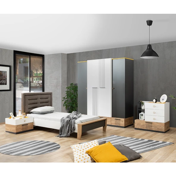Relax Genç Odası - 4 Kapaklı Dolap, Karyola, Komodin, Şifonyer ürün görseli 1