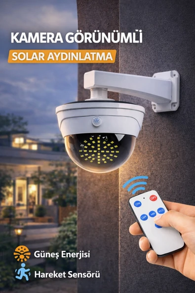 Kamera Görünümlü Solar Lamba Sensörlü LED Bahçe Aydınlatma Kumandalı Su Geçirmez Duvar Lambası ürün görseli 1