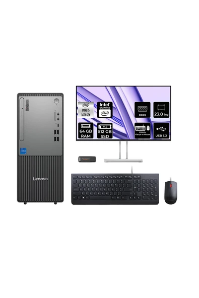LENOVO ThinkCentre Neo 50T G5 i5 14400 64GB 512GB SSD FDOS Masaüstü Bilgisayar + 23.8" Monitör ürün görseli 1