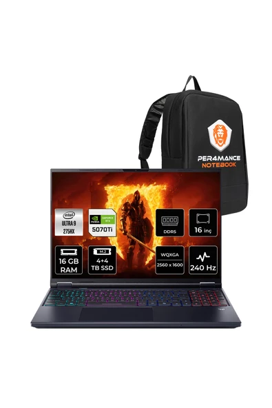 ACER Predator Helios Neo 16 AI Ultra 9 275HX 16GB 4TB+4TB SSD RTX5070Ti/12GB 170W 16" QHD+ FDOS ürün görseli 1