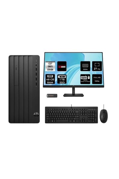 HP 290 G9 i5 12500 48GB 1TB SSD RX550/4GB FDOS Masaüstü Bilgisayar + 27" Monitör ürün görseli 1
