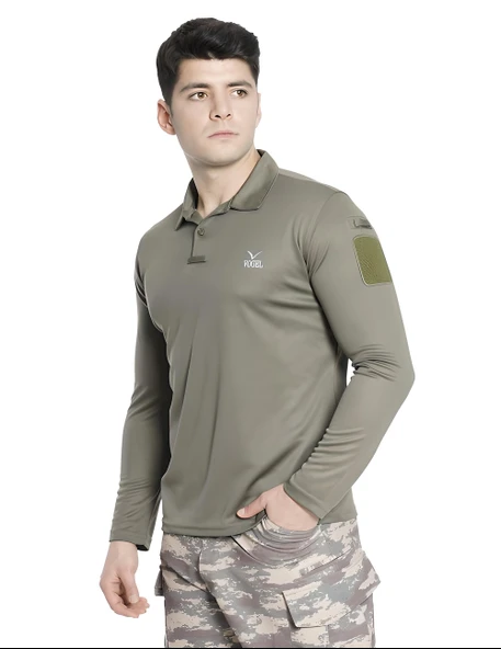 VOGEL UZUN KOL POLO YAKA TAKTİK SWEATSHIRT HAKİ ürün görseli 1